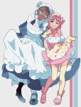  2girls alternate_costume amarys_(pokemon) apron arched_bangs black_hair bob_cut braid brown_eyes closed_mouth dark-skinned_female dark_skin glasses gloves green_eyes grey_hair highres lacey_(pokemon) maid maid_apron maid_headdress maruboku medium_hair multicolored_hair multiple_girls one_eye_closed pink_hair pokemon pokemon_sv quad_tails semi-rimless_eyewear single_braid two-tone_hair 