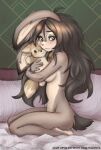 anthro bed elronya fan_character female freckles furniture hair lagomorph leporid long_hair mammal pillow plushie rabbit ronya short_tail solo suvi_(elronya) tail toy