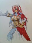  belt breasts cleavage erza_scarlet fairy_tail gloves hair_over_one_eye large_breasts mashima_hiro red_hair sword weapon 