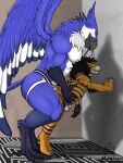 against_surface against_wall anal anal_penetration anthro anthro_on_anthro anthro_penetrated anthro_penetrating anthro_penetrating_anthro avarice_panthera_leo avian balls big_dom_small_sub claws clothing dominant dominant_male duo elbestia eyes_closed fangs feathered_wings feathers felid genitals gryphon hi_res hybrid jockstrap larger_male leash leash_in_mouth lion male male/male male_penetrated male_penetrating male_penetrating_male mammal mythological_avian mythology object_in_mouth oral pantherine paws penetration raised_tail sex size_difference smaller_male smaller_penetrated tail teeth tiger tongue underwear wings