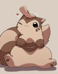 &lt;3 2023 biped blush brown_body brown_fur feral fur furret generation_2_pokemon hi_res humanoid_hands ke_mo_suke nintendo one_eye_closed pokemon pokemon_(species) simple_background sitting solo_focus