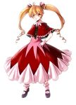  biscuit_krueger bobby_socks brown_hair capelet dress drill_hair gloves hair_ribbon hand_on_hip highres hunter_x_hunter long_hair looking_at_viewer mary_janes red_dress red_eyes ribbon shoes smile socks solo standing tusk0315 twintails white_legwear 