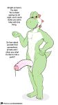 2023 4_fingers 4_toes abs anthro athletic athletic_anthro athletic_male balls big_balls big_penis bodily_fluids dabelette dialogue dripping english_text erection feet fingers foreskin genital_fluids genitals glans green_body green_skin green_tail green_yoshi half-lidded_eyes hand_on_hip hi_res humanoid_genitalia humanoid_penis inviting_to_sex leaking_precum looking_at_viewer male mario_bros multicolored_body multicolored_skin nintendo nude open_mouth partially_retracted_foreskin penis pink_glans plantigrade precum precum_drip question_mark red_eyes short_tail simple_background solo spikes spikes_(anatomy) standing tail talking_to_viewer text throbbing_penis toes tongue two_tone_body two_tone_skin vein white_background white_balls white_body white_foreskin white_penis white_skin wide_hips yoshi