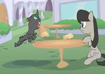  amazing animated black_hair changeling equine female feral fight friendship_is_magic green_eyes hair horn horse kanashiipanda kicking mammal my_little_pony octavia_(mlp) outside pony punching purple_eyes table 