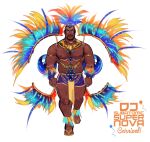  1boy arm_hair armlet astro_(saturn) bara beard belly chest_hair costume_request dark-skinned_male dark_skin facial_hair full_beard full_body hairy headdress highres large_pectorals leg_hair looking_at_viewer male_focus mature_male muscular muscular_male mustache native_american_headdress nipples no_pupils original pectorals pelvic_curtain plump saturn/eden_(saturnsorblt) short_hair short_shorts shorts smile solo thick_eyebrows thick_thighs thighs unfinished walking 