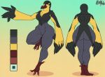 anthro avian avian_feet big_butt bird blackarabi butt design_change design_sheet fan_character feather_hands feathers female frigatebird generation_9_pokemon hi_res kilowattrel model_sheet muscular nintendo pokemon pokemon_(species) reference_image solo spread_legs spreading strong_female tail_feathers