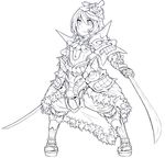  armor dual_wielding highres holding lineart monochrome original ros short_hair solo sword weapon 