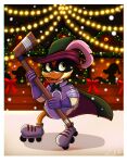 anatid anseriform anthro avian bird cape child christmas christmas_decorations christmas_lights clothing darkwing_duck disney duck female gosalyn_mallard gosalyn_waddlemeyer hi_res hockey hockey_stick holidays inline_skates lunula_(artist) open_mouth quiverwing_quack roller_skates smile solo sport superhero young