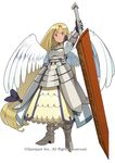  armor armored_dress blonde_hair gauntlets go_robots greaves huge_weapon long_hair red_eyes solo sword very_long_hair virtue_(waguruma!) waguruma! weapon wings 