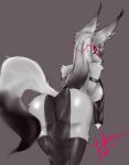 absurd_res anthro anus breasts canid canine clothing female fox fur genitals gradient_hair hair hi_res long_hair madeupfox makeup mammal nipples pink_eyes pussy side_boob solo tabard tail translucent translucent_clothing valerie_(madeupfox) white_body white_fur
