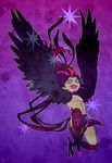  black_hair chibi claws feathers harpy jojo_no_kimyou_na_bouken kaniharu kars_(jojo) long_hair male_focus monster_girl purple_hair solo talons wings 