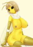 animal_humanoid antennae_(anatomy) anthro armwear arthropod arthropod_abdomen arthropod_humanoid bee bee_humanoid big_breasts blonde_hair breasts clothing compound_eyes elbow_gloves female glistening glistening_body glistening_breasts glistening_thighs gloves hair handwear hi_res humanoid hymenopteran hymenopteran_humanoid insect insect_humanoid insect_wings latex legwear looking_at_viewer navel nezumi_(nezuminosippo) nipples smile solo striped_abdomen stripes thigh_highs wings yellow_body yellow_skin