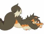 2020 anthro bernese_mountain_dog breasts brown_body brown_fur brown_neck brown_tail canid canine canis chest_tuft countershading digital_media_(artwork) domestic_dog female fur grey_eyelids grey_nose lying mammal molosser mountain_dog neck_tuft on_front orange_body orange_fur side_view simple_background solo swiss_mountain_dog tail tan_body tan_breasts tan_countershading tan_tail thorn_paw tuft two_tone_tail white_background