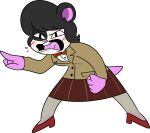 2017 4_fingers alpha_channel angry anthro biped black_ears black_eyebrows black_eyes black_hair black_mouth blush blush_lines bodily_fluids bottomwear brown_bottomwear brown_clothing brown_skirt buckteeth chokovit_(artist) clothed clothed_anthro clothed_female clothing colored cricetid digital_drawing_(artwork) digital_media_(artwork) dress_shirt eye_markings eyebrow_through_hair eyebrows eyes_closed female female_anthro fingers fist footwear full-length_portrait fur furgonomics gesture gloves_(marking) hair hamster jacket leg_markings legwear mammal marie_wong markings narrowed_eyes pantyhose pattern_bottomwear pattern_clothing pattern_skirt pink_hands pink_inner_ear pink_nose pink_tail pink_tongue pointing portrait red_blush red_bow_tie red_clothing red_footwear red_heels red_shoes rodent round_ears saliva shirt shoes short_tail simple_background skirt socks_(marking) solo striped_bottomwear striped_clothing striped_skirt stripes tail tail_through_skirt tan_clothing tan_jacket tan_topwear teeth tongue topwear translucent translucent_hair transparent_background white_body white_dress_shirt white_fur wide_stance
