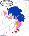  anus balls bent_over blue_hair butt clothed clothing english_text erection girly green_eyes habbodude hair hedgehog looking_back male mammal open_mouth penis presenting presenting_hindquarters sega skimpy solo sonic_(series) sonic_the_hedgehog standing text thecon 