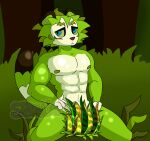 abs anthro blue_eyes convenient_censorship countershade_torso countershading electronic_arts elemental_creature elemental_humanoid felid flora_fauna forest grass green_body green_skin hi_res humanoid male mammal muscular muscular_male outside pantherine plant plant_humanoid plants_vs._zombies popcap_games solo stardustbunny tiger tiger_grass tree unavailable_at_source