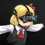  ascot blonde_hair chanko night_vision_device outstretched_arms rumia short_hair smile solo spread_arms touhou upper_body 