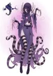  1girl absurdres ben_10 black_hair black_sclera colored_sclera colored_skin genderswap ghostfreak grey_skin highres saydens striped_clothes striped_thighhighs tentacles thighhighs 