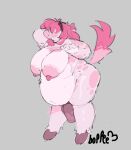 anthro areola belly big_areola big_belly big_breasts big_tail boppee bovid bovine breasts cattle erect_nipples female fur genitals gynomorph hi_res intersex mammal nipples nude overweight overweight_female overweight_gynomorph overweight_intersex penis pink_body pink_fur rose_(boppee) solo tail thick_thighs