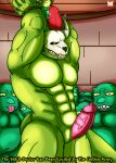 anthro bone bound digital_media_(artwork) erection genitals goblin green_body green_skin group group_sex hands_tied hi_res humanoid lizardman male male/male nude penis pointy_penis red_panda_mirr rope scalie sex simple_background skull slit terraria witch_doctor_(terraria) wrists_tied