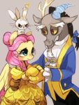  beauty_and_the_beast black_eyes candle clothing cosplay discord_(mlp) disney draconequus dress equine eye_contact fangs female feral fluttershy_(mlp) friendship_is_magic green_eyes hair horn horse lagomorph male mammal my_little_pony parody pegasus pink_hair pony rabbit red_eyes suikuzu wings 