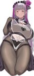  1girl bodystocking breasts curvy eternity_(last_origin) hairband highres huge_breasts large_breasts last_origin lolita_hairband long_hair looking_at_viewer multicolored_hair narodenden purple_eyes smile solo thick_thighs thighs two-tone_hair white_background white_hair 