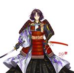  armor bad_id bad_pixiv_id black_eyes black_hair japanese_armor kara_no_kyoukai katana kenen_tanabata kusazuri ryougi_shiki samurai scabbard sheath short_hair shoulder_armor simple_background smile sode sword weapon white_background 