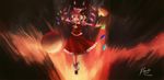  artist_name ascot bow character_name clear_echoes downscaled dress fire flandre_scarlet hair_bow hat md5_mismatch moon red_moon resized solo touhou wings 