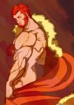  1boy absurdres ass_peek back bara beard cape cowboy_shot expressionless facial_hair fate/grand_order fate_(series) from_side full_beard highres holding holding_cape holding_clothes iskandar_(fate) karasu_18-go looking_at_viewer male_focus mature_male muscular muscular_male naked_cape red_hair short_hair sketch solo thick_beard thick_eyebrows 