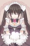 breasts brown_hair closed_eyes copyright_request frills heart kagerou_(shadowmage) long_hair medium_breasts smile solo twintails 