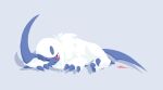  absol bright_pupils claws closed_mouth grey_background likey lying mixed-language_commentary no_humans one_eye_closed pokemon pokemon_(creature) red_eyes signature smile solo white_fur white_pupils 