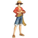  1:1 1boy 3d absurdres black_hair denim denim_shorts full_body hat highres male male_focus monkey_d_luffy oda_eiichirou official_art one_piece one_piece:_pirate_warriors open_clothes open_shirt red_shirt sandals sash scar shirt shorts simple_background solo standing straw_hat white_background 