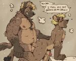 anthro balls duo english_text erection eyes_closed father_(lore) father_and_child_(lore) father_and_son_(lore) genitals glans humanoid_genitalia humanoid_penis hyena male male/male mammal nipples parent_(lore) parent_and_child_(lore) parent_and_son_(lore) penis pizzatrash sex simple_background son_(lore) spots text thought_bubble