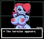 :3 animal_humanoid animated big_breasts bouncing_breasts bouncymae breasts clothed clothing eye_patch eyewear female hair hi_res huge_breasts humanoid looking_at_viewer loop marine marine_humanoid nipple_piercing nipples piercing red_hair short_playtime smile solo thong topless undertale_(series) underwear undyne