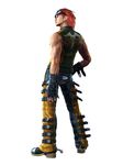  1boy 3d absurdres back belt boots fingerless_gloves full_body gloves goggles goggles_on_head highres hwoarang leather male male_focus muscle namco official_art red_hair simple_background sleeveless solo spurs standing tekken thigh_strap vest 