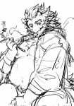 anthro beard belly covering covering_crotch dragon eyebrows facial_hair horn lifewonders male mature_male monochrome nipples overweight popcornduck2 qinglong sketch solo thick_eyebrows tokyo_afterschool_summoners whiskers