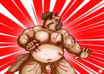 anthro belly canid canine canis chubby_anthro chubby_male digital_media_(artwork) domestic_dog flaccid genitals hi_res lifewonders male mammal muscular nipples nude overweight penis red_panda_mirr scar scars_all_over simple_background solo solo_focus sumo sumo_wrestler tokyo_afterschool_summoners yasuyori