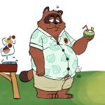 1:1 2024 3_toes 4_fingers animal_crossing anthro belly big_belly bottomwear brown_body brown_fur canid canine clothing feet fingers fur grounhounse hi_res male mammal nintendo overweight overweight_male raccoon_dog shirt shorts solo tanuki toes tom_nook_(animal_crossing) topwear