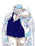 anthro belly blue_hair blush brown_body brown_fur clothed clothing fur gouryou hair lifewonders male mammal overweight pantsless shirt solo suid suina sus_(pig) takagi_kyou tank_top tokyo_afterschool_summoners topwear tusks underwear wild_boar