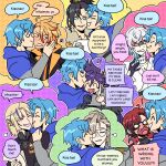 ! !! 6+boys ^_^ affectionate after_kiss anger_vein axel_syrios banzoin_hakka black_hair blonde_hair blue_eyes blue_hair blue_hoodie blush closed_eyes cup english_commentary english_text facial_hair gavis_bettel glasses grey_hair hair_between_eyes happy high_ponytail highres holding holding_cup holostars holostars_english holotempus hood hoodie hug josuiji_shinri kiss kissing_cheek long_hair looking_to_the_side machina_x_flayon magni_dezmond male_focus ministarfruit multicolored_hair multiple_boys noir_vesper open_mouth outline pale_skin pink_hair pointy_ears puff_of_air purple_hair red_hair regis_altare short_hair smile speech_bubble squiggle stubble surprise_kiss surprised sweat tsundere two-tone_hair upper_body virtual_youtuber white_outline 
