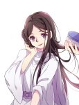  1girl black_eyes brown_hair brushing_another&#039;s_hair brushing_hair hair_brush hair_bun holding holding_another&#039;s_hair holding_brush holding_hair holding_hair_brush jju_(nile12634) long_hair princess_leia_organa_solo robe smile solo_focus star_wars white_robe 