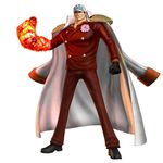  1:1 1boy 3d absurdres baseball_cap cape clenched_hand flower formal full_body hat highres jacket_on_shoulders male male_focus marine molten_rock official_art one_piece one_piece:_pirate_warriors rose sakazuki_(akainu) simple_background solo standing suit uniform 