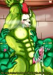 anthro bodily_fluids bone bound breast_grab breasts butt butt_grab cum cup_in_hand digital_media_(artwork) erection genital_fluids genitals goblin green_body green_skin grope group group_sex hand_on_breast hand_on_butt hands_tied hi_res humanoid lizardman male male/male masturbation nude penis pointy_penis red_panda_mirr rope scalie sex simple_background skull slit steam sweat sweatdrop terraria witch_doctor_(terraria) wrists_tied