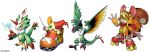 digimon digimon_(creature) digimon_liberator feathered_wings galemon green_eyes highres horns muscular official_art pteramon puppet roller_skates shoemon shoeshoemon simple_background skates squirrel tail white_background wind wings zipper_pull_tab 