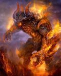  balrog claws demon demon_horns fire glowing glowing_eyes glowing_mouth highres horns molten_rock non-web_source outdoors ozma 