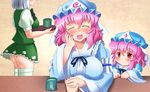  bad_id bad_pixiv_id banned_artist child closed_eyes commentary_request garter_straps hat head_out_of_frame ko-yuyuko konpaku_youmu mother_and_daughter multiple_girls out_of_frame pink_hair red_eyes saigyouji_yuyuko shin'en_(gyokuro_company) short_hair silver_hair thighhighs touhou triangular_headpiece 