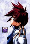  1990s_(style) 1girl armor beads bodysuit hair_beads hair_ornament highres iria_(zeiram) iria_zeiram_the_animation katsura_masakazu mole mole_under_eye non-web_source official_art profile red_eyes red_hair retro_artstyle short_hair solo turtleneck upper_body 