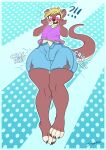 absurd_res anthro blush bottomwear bulge canid clothing digital_media_(artwork) embarrassed expansion fur growth hair hi_res looking_at_bulge male mammal mustelid open_mouth otter pants short_pants simple_background sockodrawing solo surprise surprised_expression surprised_face surprised_look tail text thick_thighs torn_clothing wide_hips