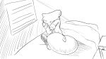 16:9 animal_crossing anthro bed bedroom bodily_fluids clothed clothing crying dragonweirdo furniture hi_res looking_up male mammal marshal_(animal_crossing) monochrome nintendo rodent sad sciurid solo tail tears tree_squirrel widescreen window