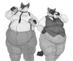 anthro cettus clothing dress_shirt duo hi_res huge_belly huge_thighs karras_lafontaine male male/male moobs morbidly_obese morbidly_obese_anthro morbidly_obese_male necktie obese obese_anthro obese_male overweight overweight_anthro overweight_male reuben_(derpoomer) shirt suspenders thick_thighs topwear vest whaleoil1 wide_hips